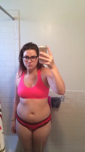 A photo of a 5'9" woman showing a weight reduction from 186 pounds to 166 pounds. A respectable loss of 20 pounds.