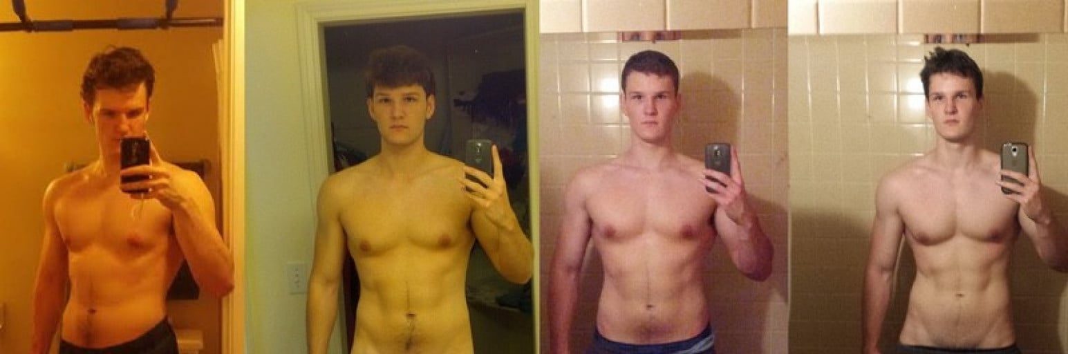A progress pic of a 6'1" man showing a fat loss from 215 pounds to 195 pounds. A net loss of 20 pounds.