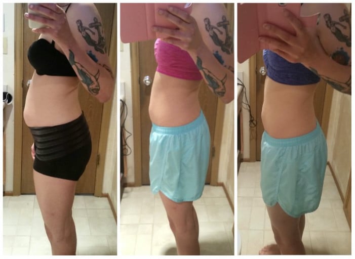 A picture of a 5'4" female showing a fat loss from 125 pounds to 117 pounds. A total loss of 8 pounds.