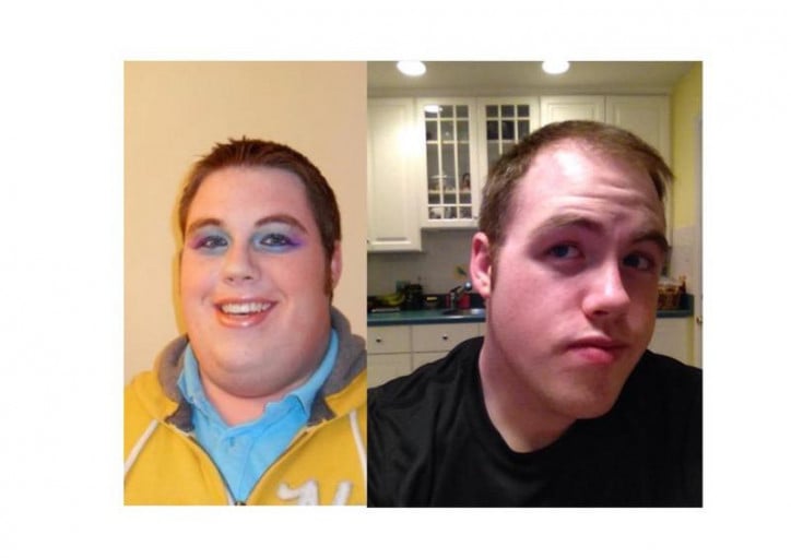 A picture of a 6'5" male showing a weight loss from 416 pounds to 286 pounds. A net loss of 130 pounds.