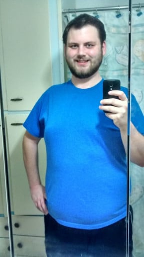 A picture of a 6'1" male showing a fat loss from 300 pounds to 285 pounds. A total loss of 15 pounds.
