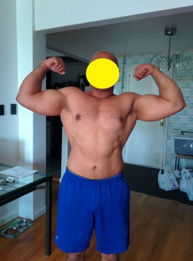 A before and after photo of a 5'8" male showing a snapshot of 192 pounds at a height of 5'8