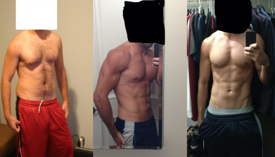 A progress pic of a 5'8" man showing a fat loss from 215 pounds to 177 pounds. A net loss of 38 pounds.