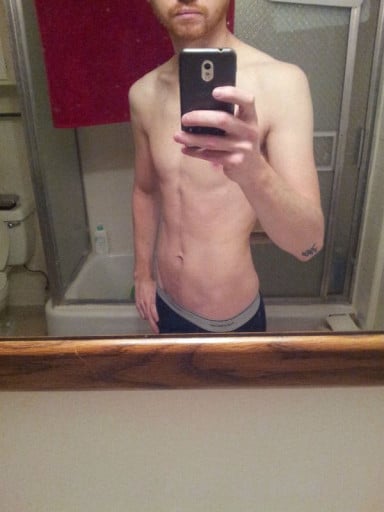 A picture of a 5'10" male showing a muscle gain from 140 pounds to 150 pounds. A respectable gain of 10 pounds.