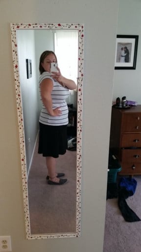 A progress pic of a 5'3" woman showing a weight loss from 240 pounds to 185 pounds. A respectable loss of 55 pounds.