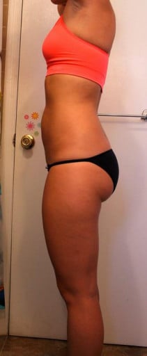 A progress pic of a 5'6" woman showing a snapshot of 140 pounds at a height of 5'6