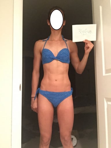 A photo of a 5'5" woman showing a snapshot of 113 pounds at a height of 5'5