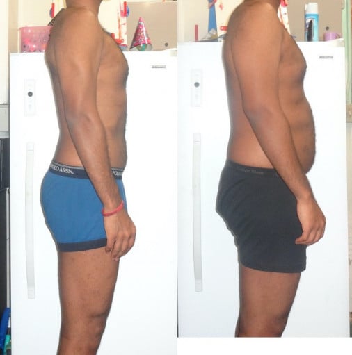 A before and after photo of a 6'2" male showing a snapshot of 189 pounds at a height of 6'2