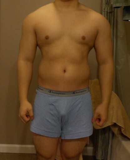 A before and after photo of a 5'7" male showing a snapshot of 192 pounds at a height of 5'7