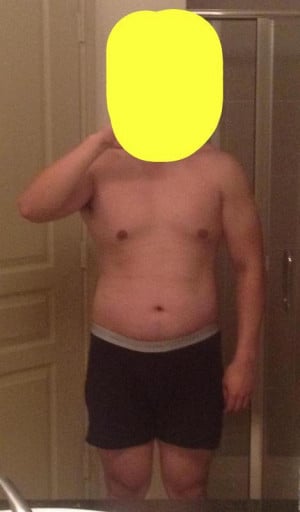 A before and after photo of a 6'0" male showing a snapshot of 210 pounds at a height of 6'0