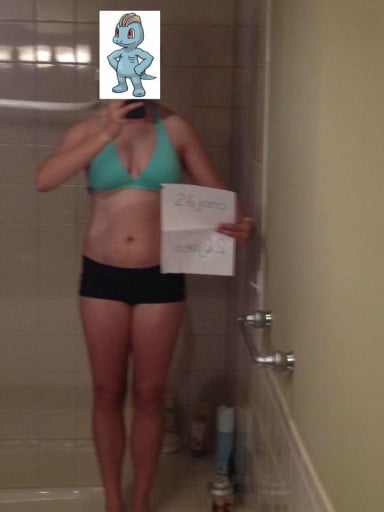 A progress pic of a 5'5" woman showing a snapshot of 135 pounds at a height of 5'5