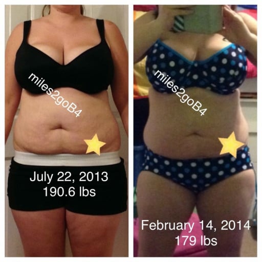A before and after photo of a 5'5" female showing a weight loss from 220 pounds to 179 pounds. A total loss of 41 pounds.