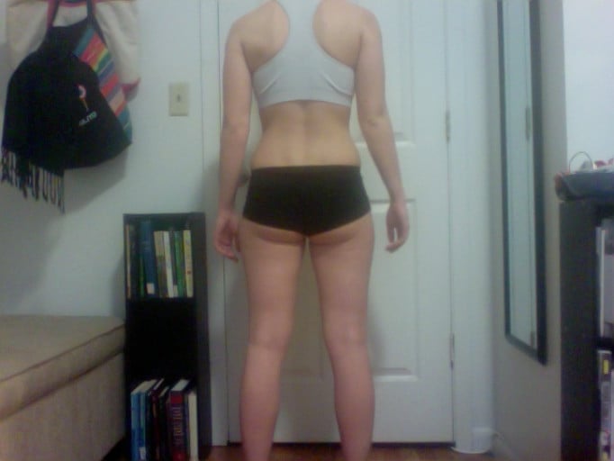 A before and after photo of a 5'4" female showing a snapshot of 126 pounds at a height of 5'4