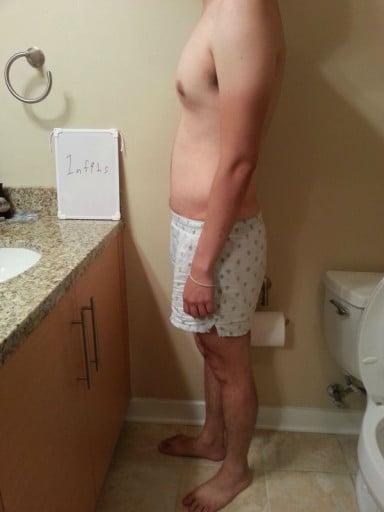 A before and after photo of a 5'10" male showing a snapshot of 161 pounds at a height of 5'10