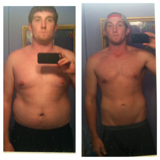 A photo of a 5'11" man showing a weight loss from 235 pounds to 185 pounds. A total loss of 50 pounds.