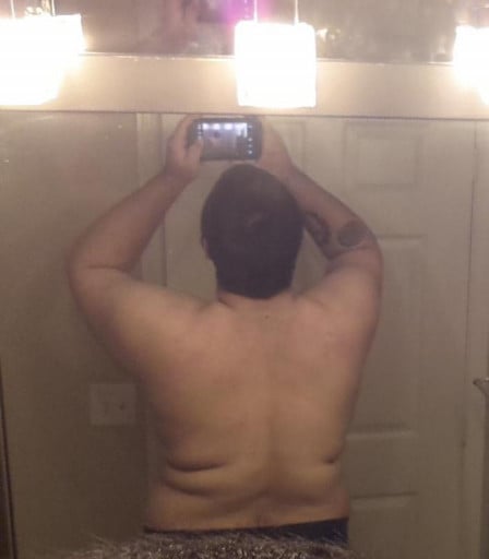 A picture of a 6'1" male showing a fat loss from 335 pounds to 176 pounds. A respectable loss of 159 pounds.