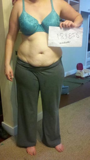 A progress pic of a 5'8" woman showing a snapshot of 200 pounds at a height of 5'8