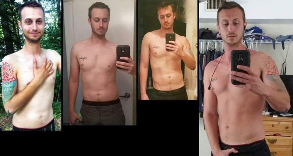 6 foot 1 Male Before and After 35 lbs Weight Gain 135 lbs to 170 lbs