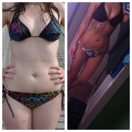 A picture of a 5'7" female showing a weight loss from 145 pounds to 127 pounds. A respectable loss of 18 pounds.