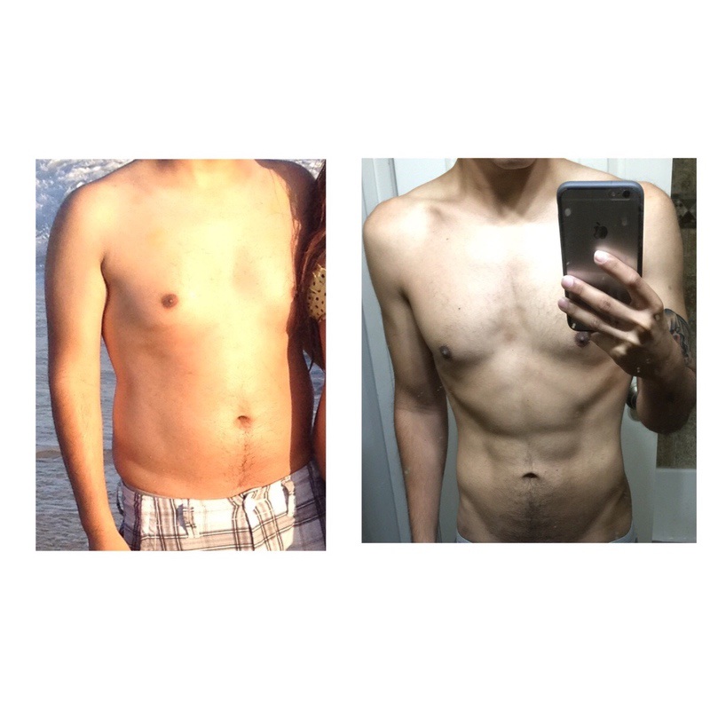 Before and After 50 lbs Fat Loss 5 foot 7 Male 180 lbs to 130 lbs