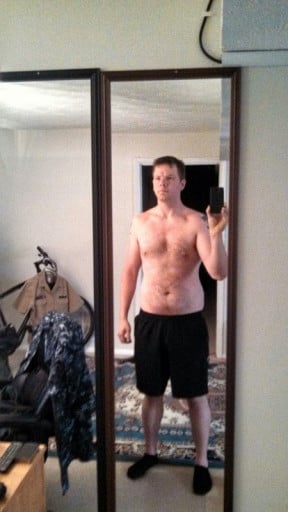 A progress pic of a 6'4" man showing a weight reduction from 243 pounds to 200 pounds. A total loss of 43 pounds.