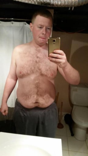 A picture of a 5'9" male showing a weight loss from 273 pounds to 222 pounds. A net loss of 51 pounds.