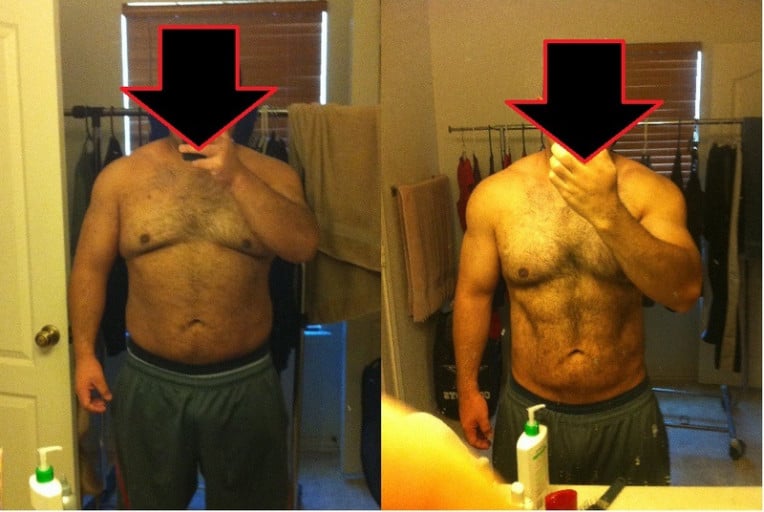 Before and After 52 lbs Weight Loss 5'10 Male 295 lbs to 243 lbs