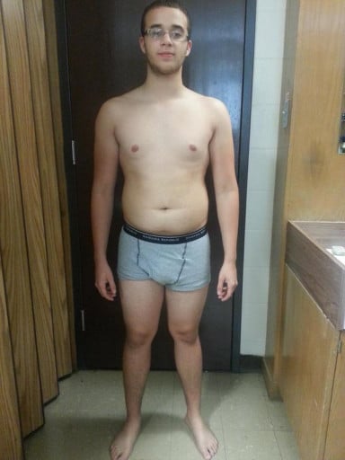A before and after photo of a 5'8" male showing a snapshot of 172 pounds at a height of 5'8