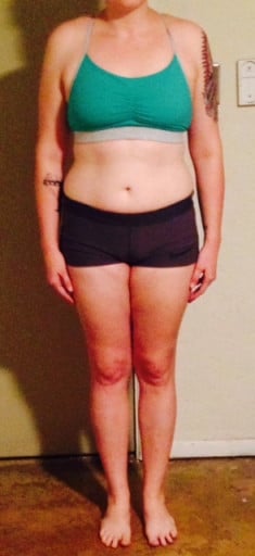 A photo of a 5'8" woman showing a snapshot of 168 pounds at a height of 5'8