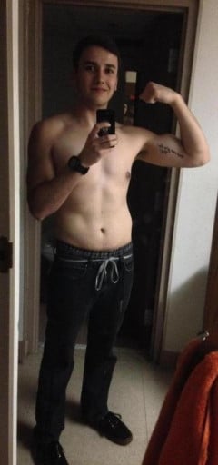 A before and after photo of a 5'11" male showing a weight cut from 240 pounds to 165 pounds. A respectable loss of 75 pounds.