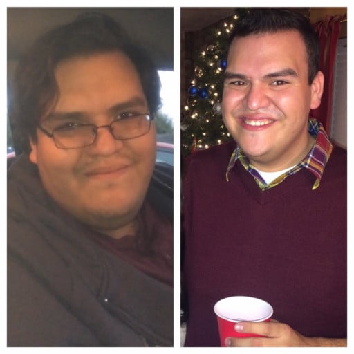 A picture of a 6'0" male showing a weight loss from 375 pounds to 285 pounds. A net loss of 90 pounds.