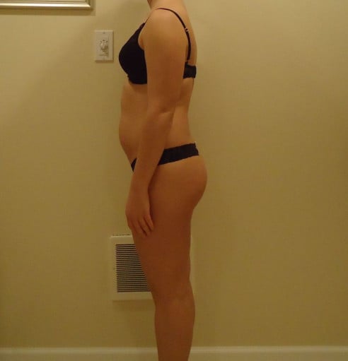 A before and after photo of a 5'3" female showing a snapshot of 133 pounds at a height of 5'3
