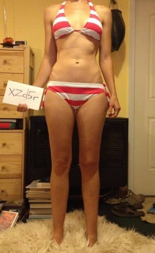 A before and after photo of a 5'11" female showing a snapshot of 148 pounds at a height of 5'11