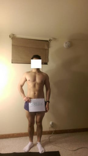 A before and after photo of a 5'6" male showing a snapshot of 147 pounds at a height of 5'6