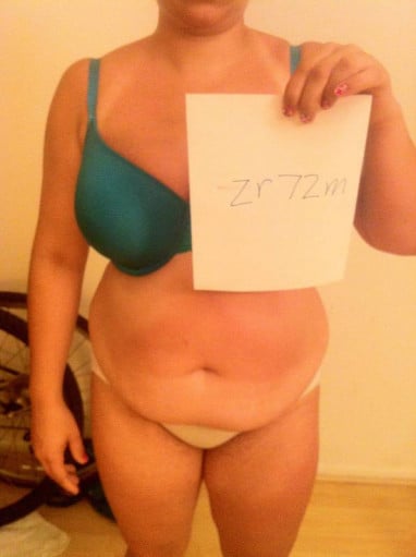 A picture of a 5'0" female showing a snapshot of 158 pounds at a height of 5'0
