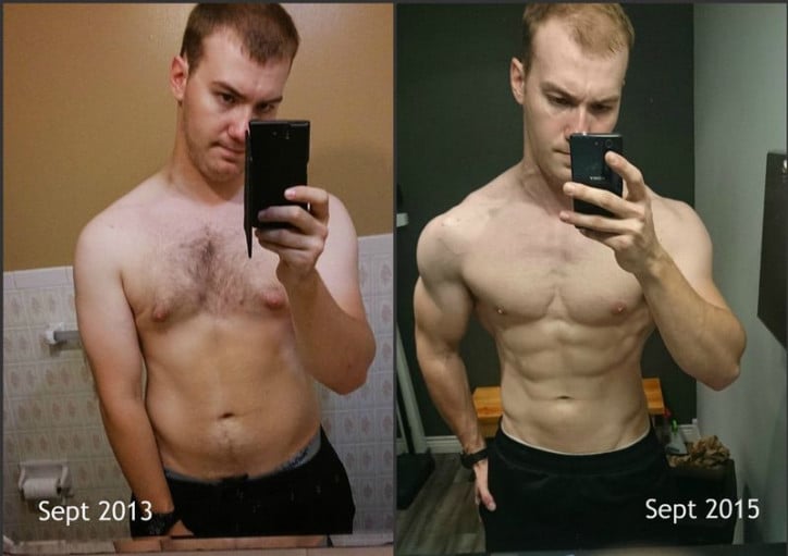 A progress pic of a 6'0" man showing a fat loss from 210 pounds to 188 pounds. A total loss of 22 pounds.