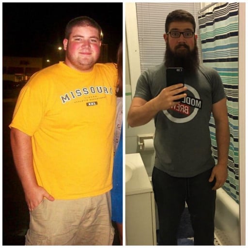 A progress pic of a 5'10" man showing a fat loss from 285 pounds to 179 pounds. A total loss of 106 pounds.
