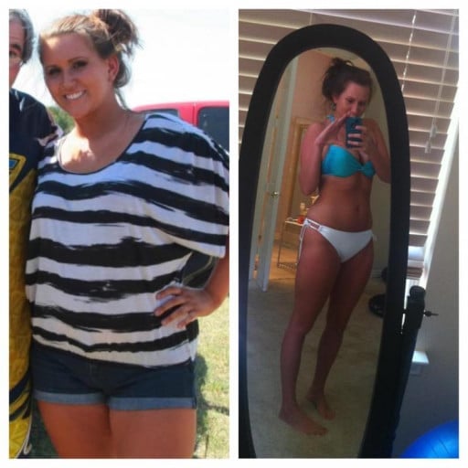 A progress pic of a 5'8" woman showing a fat loss from 185 pounds to 140 pounds. A respectable loss of 45 pounds.