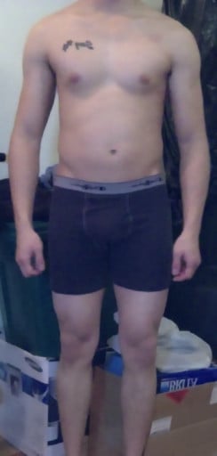 A progress pic of a 5'7" man showing a snapshot of 135 pounds at a height of 5'7