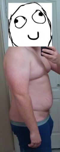 A progress pic of a 5'10" man showing a weight reduction from 249 pounds to 228 pounds. A respectable loss of 21 pounds.