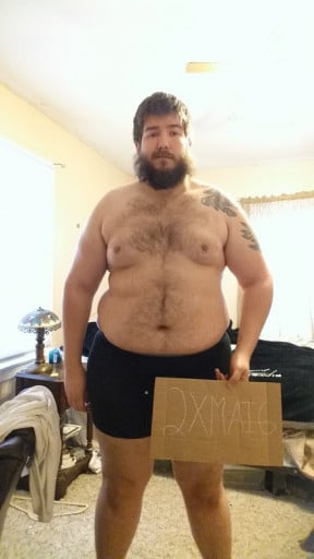 A progress pic of a 6'4" man showing a snapshot of 345 pounds at a height of 6'4