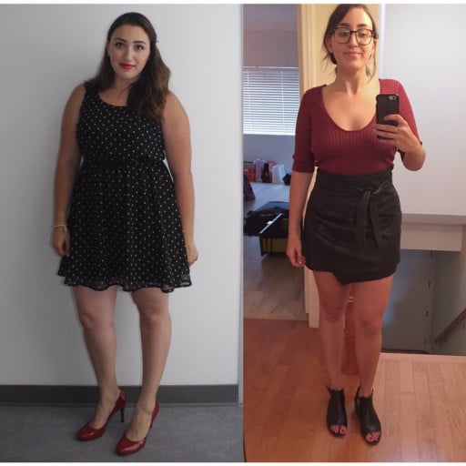 A picture of a 5'7" female showing a weight loss from 193 pounds to 151 pounds. A net loss of 42 pounds.