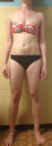 A progress pic of a 5'8" woman showing a snapshot of 140 pounds at a height of 5'8