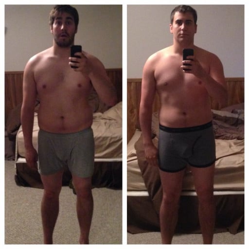A before and after photo of a 5'9" male showing a weight reduction from 195 pounds to 184 pounds. A total loss of 11 pounds.