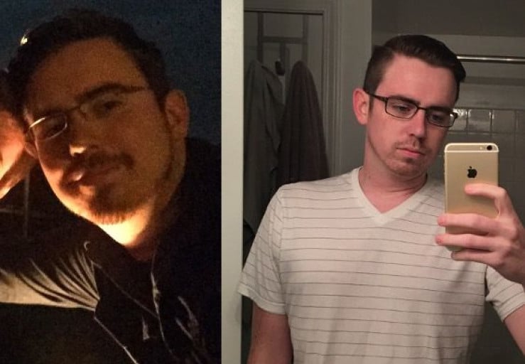 A progress pic of a 5'11" man showing a weight cut from 215 pounds to 170 pounds. A net loss of 45 pounds.