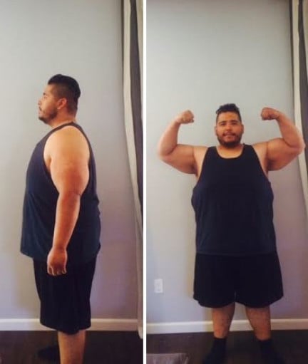 A picture of a 6'0" male showing a weight reduction from 489 pounds to 364 pounds. A respectable loss of 125 pounds.
