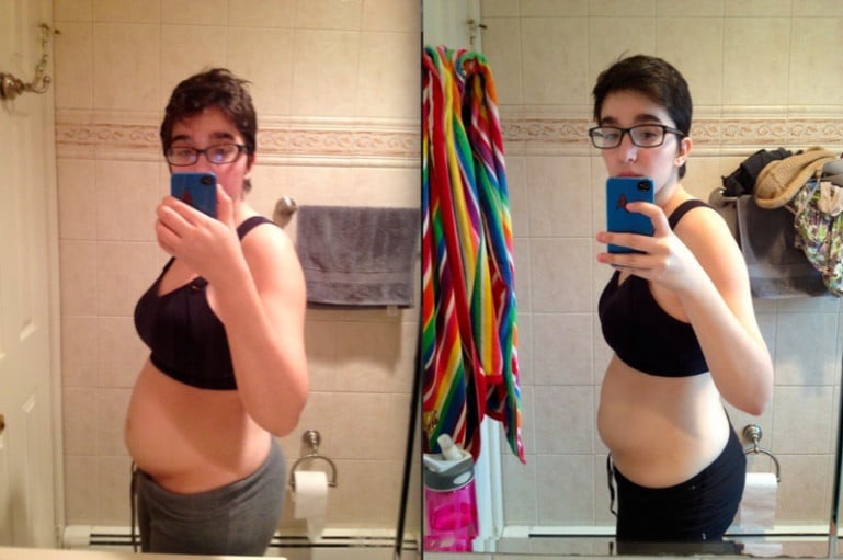A photo of a 5'4" woman showing a weight loss from 149 pounds to 131 pounds. A respectable loss of 18 pounds.