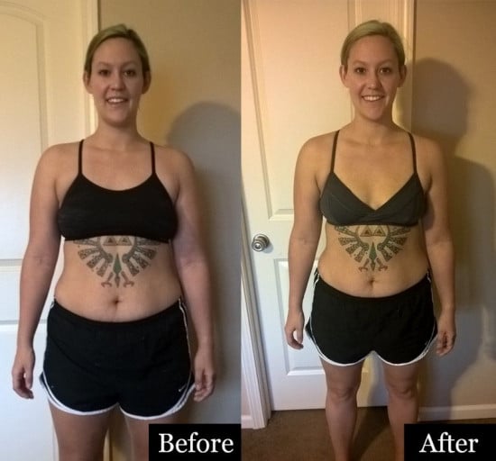 A progress pic of a 5'6" woman showing a weight cut from 169 pounds to 163 pounds. A total loss of 6 pounds.