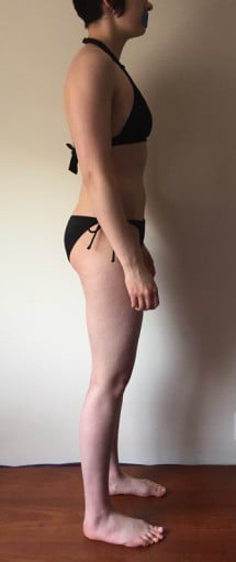 A progress pic of a 5'8" woman showing a snapshot of 145 pounds at a height of 5'8