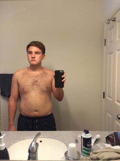 A photo of a 5'7" man showing a muscle gain from 195 pounds to 200 pounds. A respectable gain of 5 pounds.